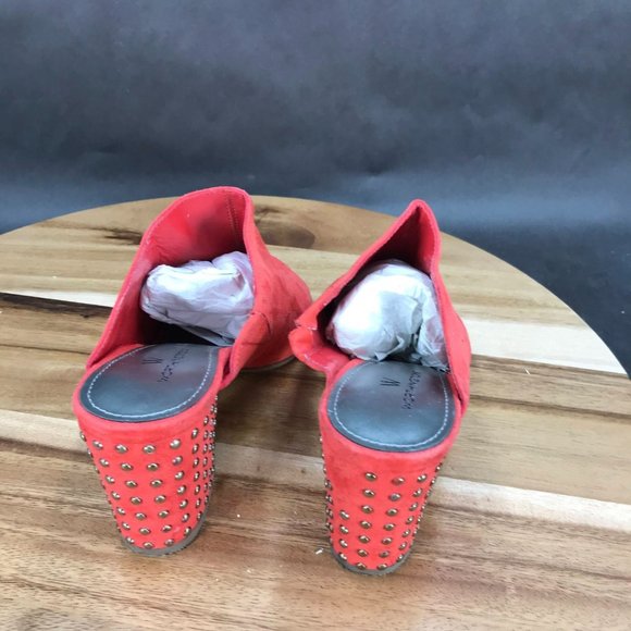 Worthington Orange Faux Suede Peep Toe Mules Slip On Shoes Womens Size 6 - Picture 3 of 8